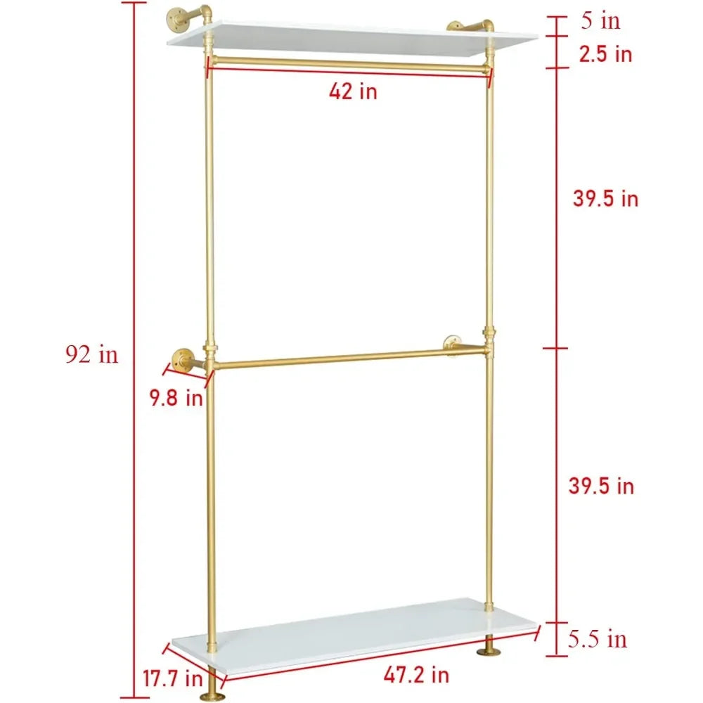 Gold Wardrobe Modern Simple Industrial Pipe Double Hanging Rods Clothing Rack Bedroom Furniture 47.2" L) Hanger Wardrobes Home