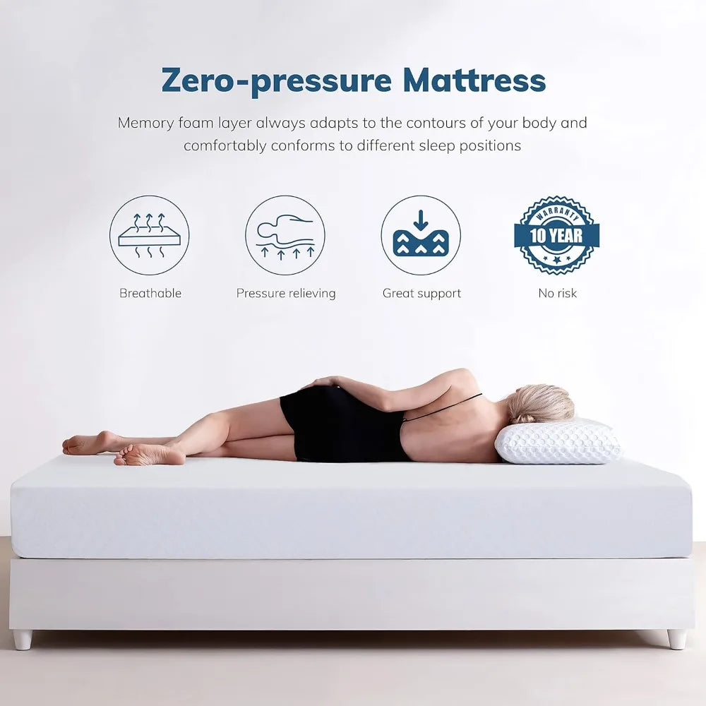 EGO Twin Mattress 6 Inch Green Tea Memory Foam Mattress Twin, CertiPUR-US Certified, Cooling Gel Bed Mattress