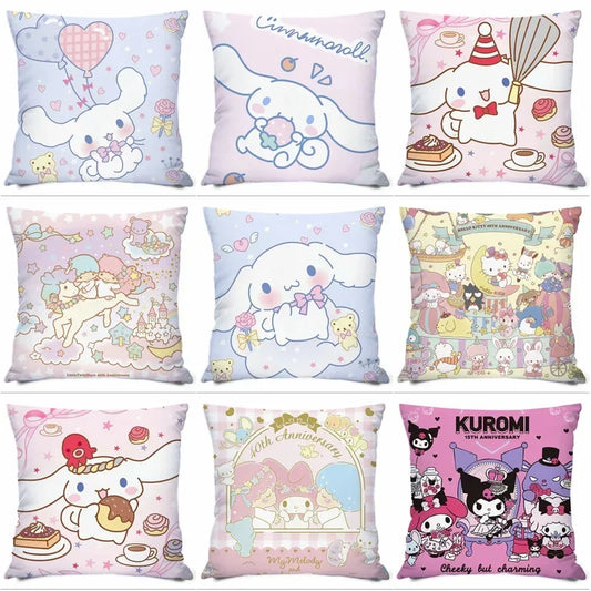 Sanrio Pillowcase Cartoon  Kuromi Printed Cushion Cover Cute Girly Heart Sofa Bedroom Bedside Cushion Pillow Car Waist Cushion