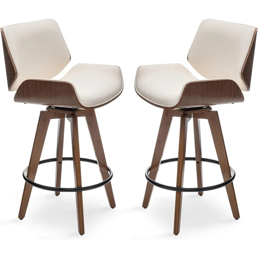 Modern Swivel Barstools Bar Stools, 26" 360 Free Swivel Upholstered Bar Stool with Back Wood Legs