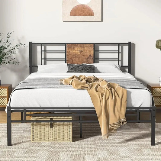 Full Size Bed Frame with Headboard, Heavy beds Platform with Steel Slats Support, Bed Frame