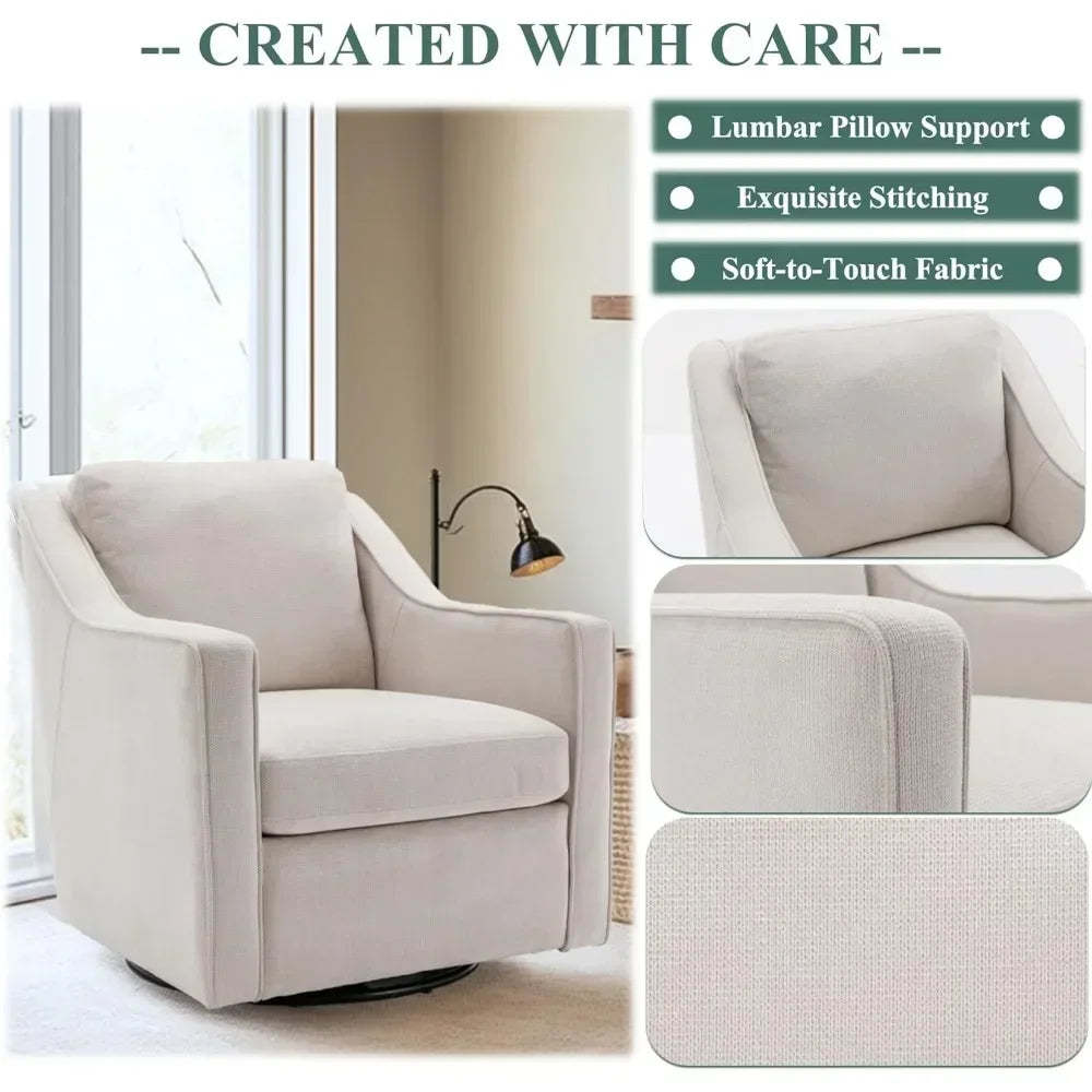 Living Chair Upholstered Fabric Leisure Armchair With Innerspring Seat Cushion Lumbar Pillow Metal Base 360° Swivel Accent Chair