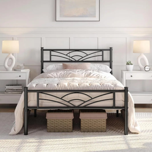 Twin Size Bed Frames Metal Platform Bed Mattress Foundation with Cloud-Inspired Design Headboard/Footboard