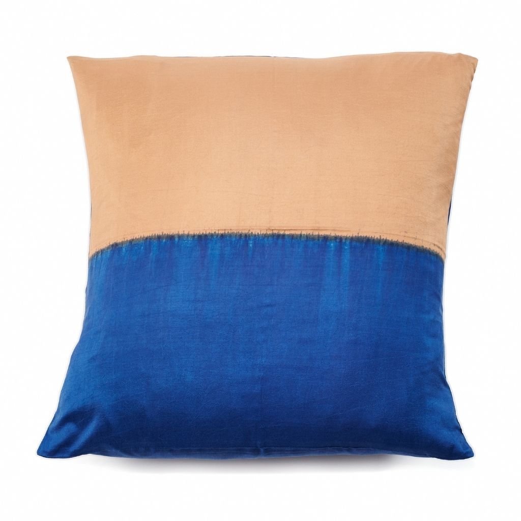 Aakar Mor Color Block Mulberry Silk Pillow - Bluepandahomedecor