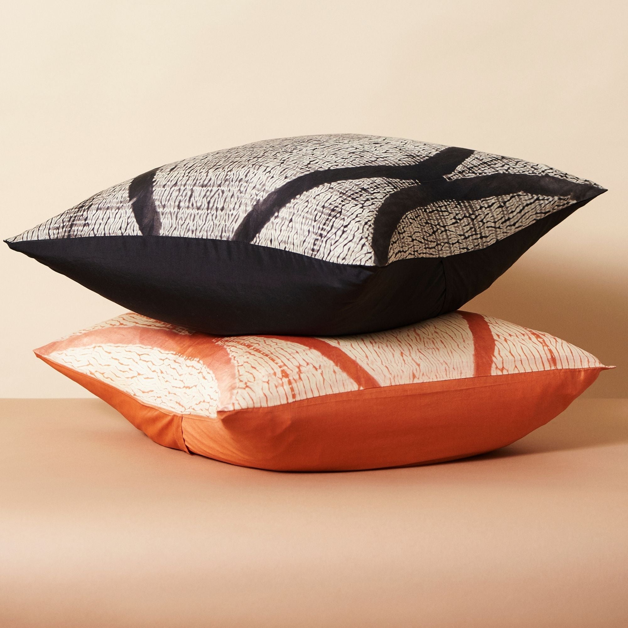 Arc Coral Hand Crafted Shibori Print Mulberry Silk Pillow - Bluepandahomedecor