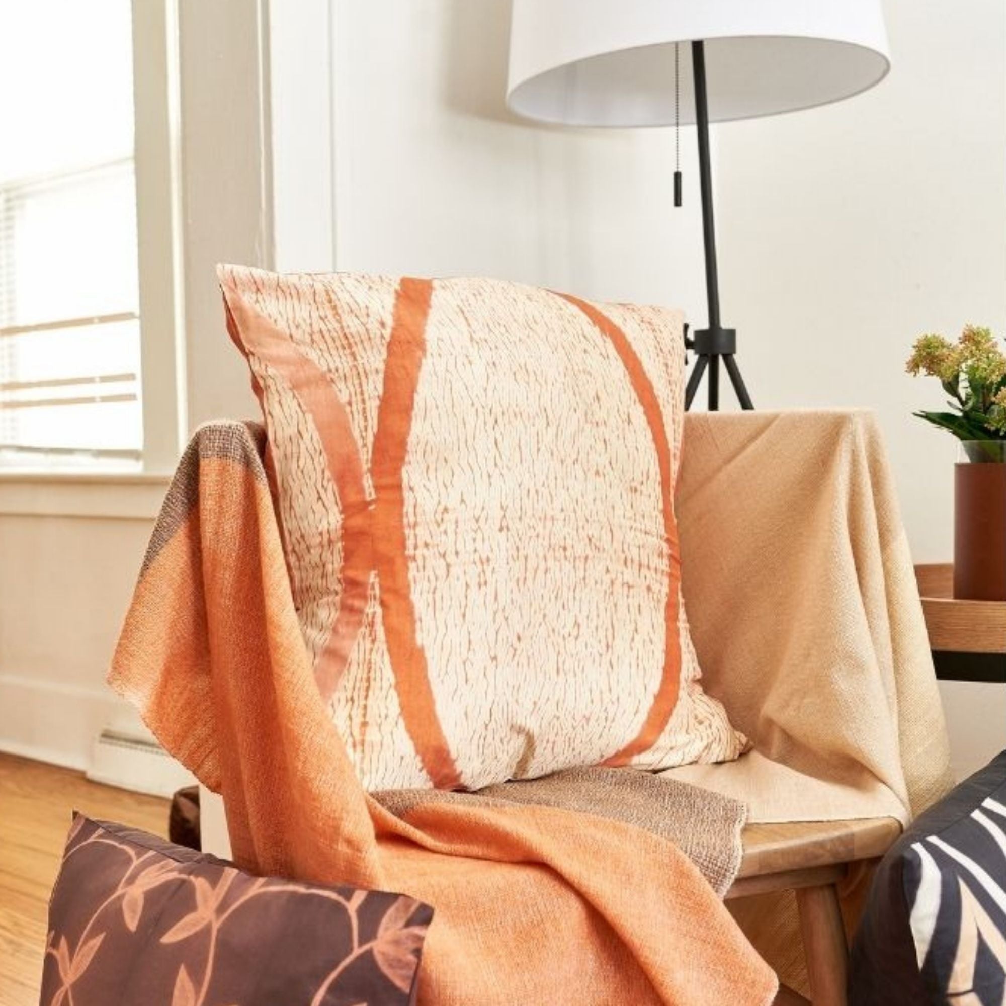 Arc Coral Hand Crafted Shibori Print Mulberry Silk Pillow - Bluepandahomedecor