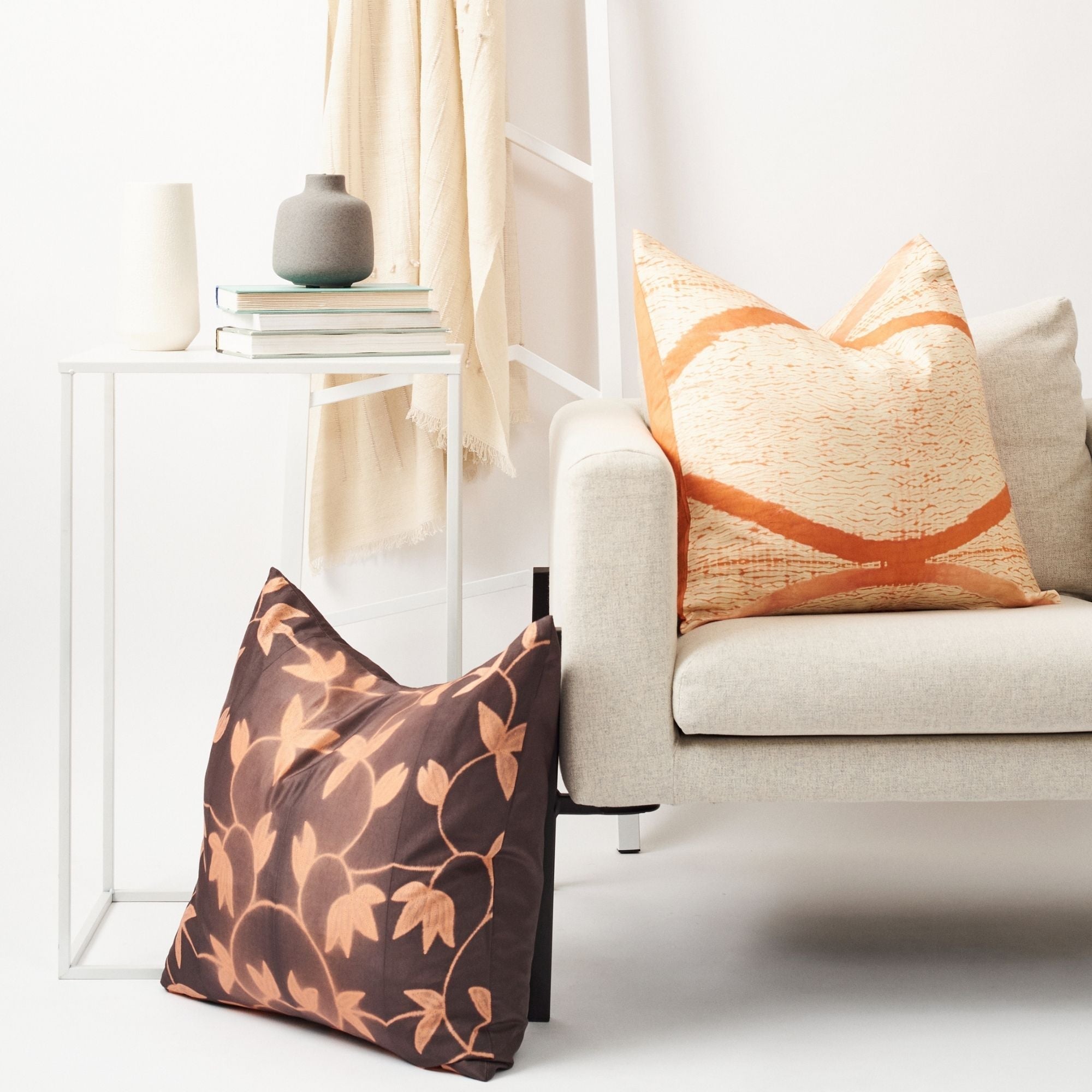 Arc Coral Hand Crafted Shibori Print Mulberry Silk Pillow - Bluepandahomedecor