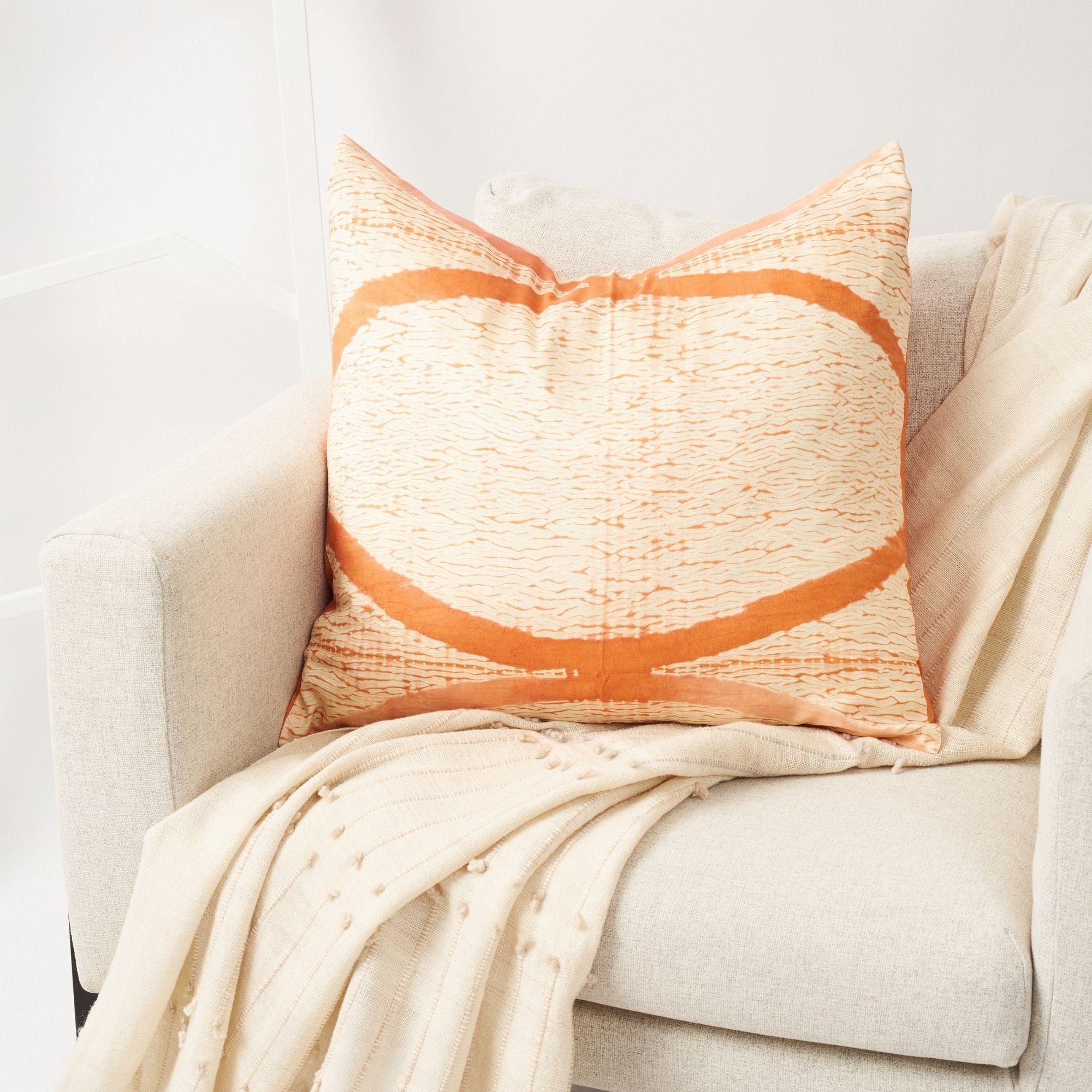 Arc Coral Hand Crafted Shibori Print Mulberry Silk Pillow - Bluepandahomedecor