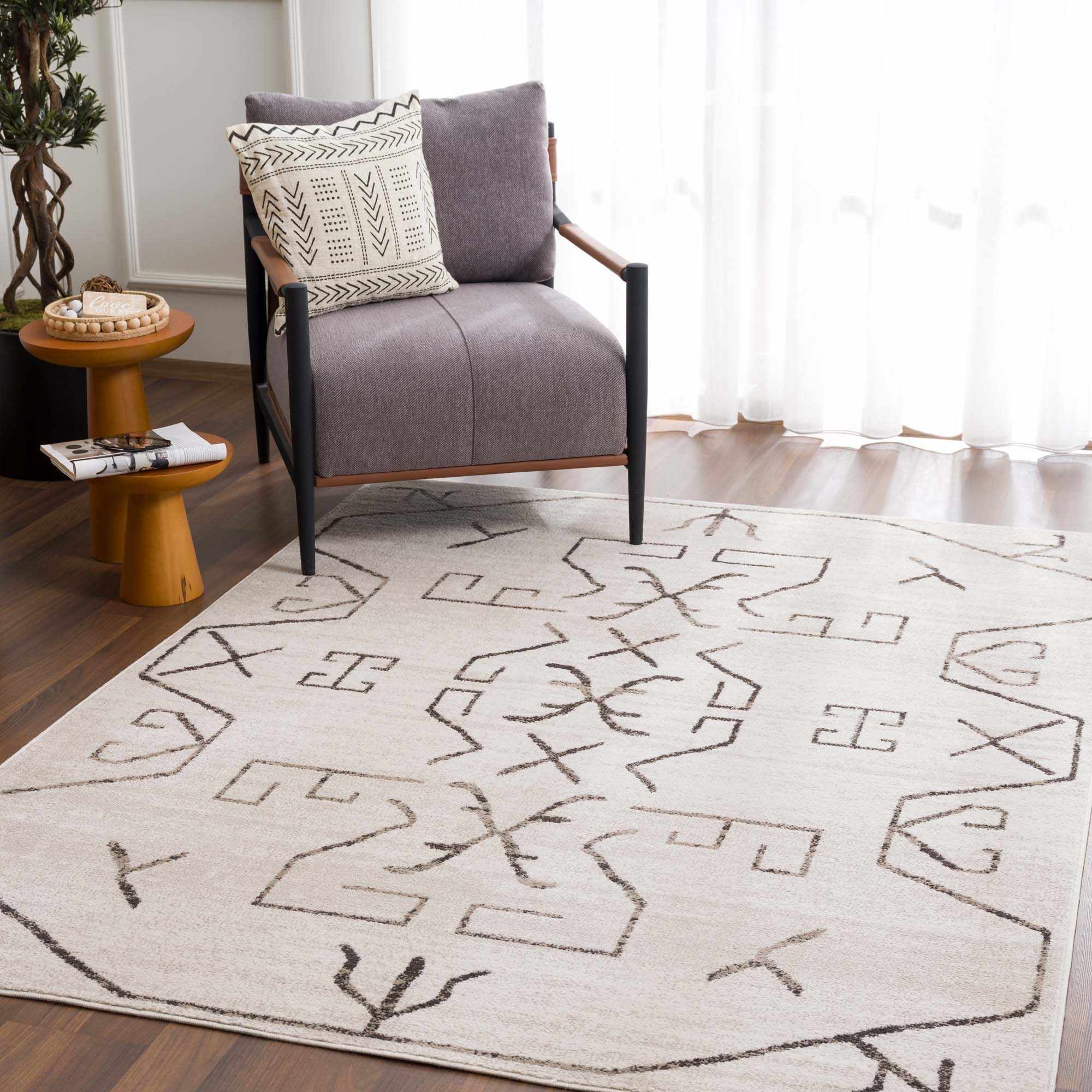 Azzan Cream & Charcoal Area Rug - Bluepandahomedecor