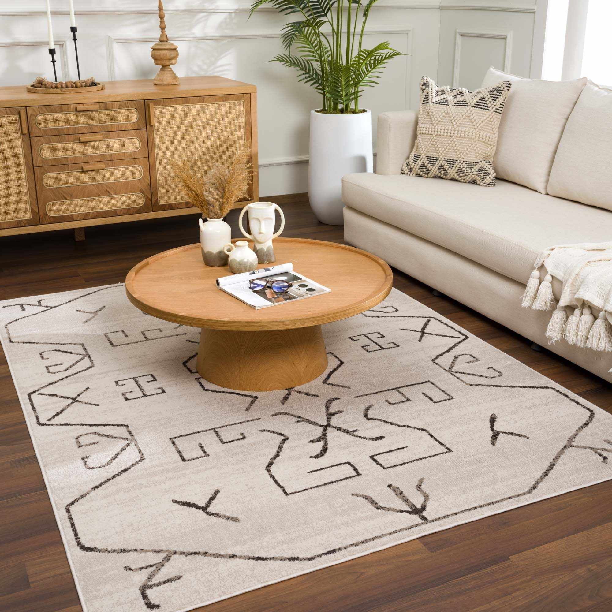 Azzan Cream & Charcoal Area Rug - Bluepandahomedecor