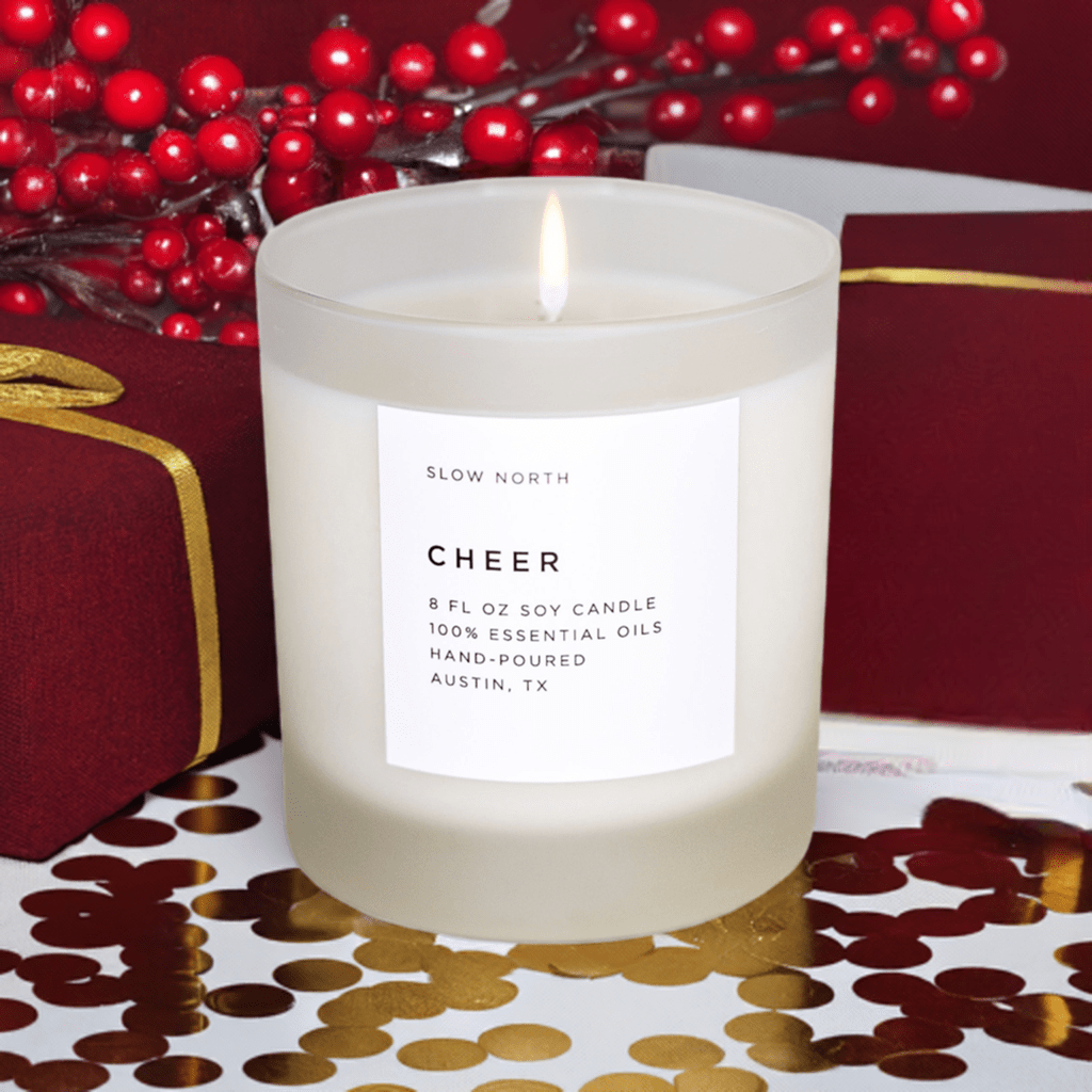 Christmas soy candle Cheer - Cinnamon, Cypress & Peppermint - Bluepandahomedecor