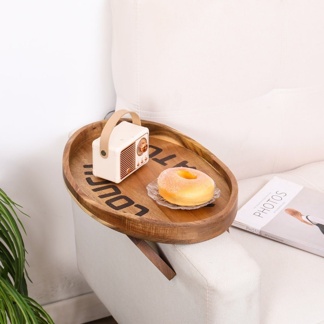 Couch Potato Tray - Smart Clip - On Sofa Tray Made of Acacia Wood - Bluepandahomedecor