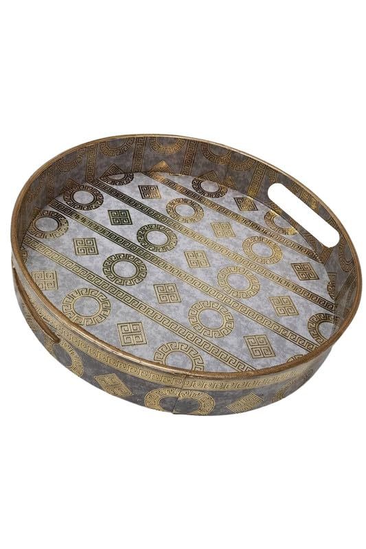 Decorative Wooden Round Serving Trays Multi Print for Home and Kitchen