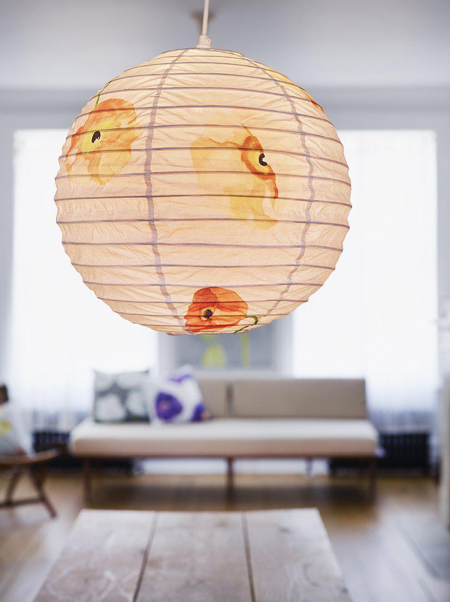 Lantern: Peach Poppies on Grey