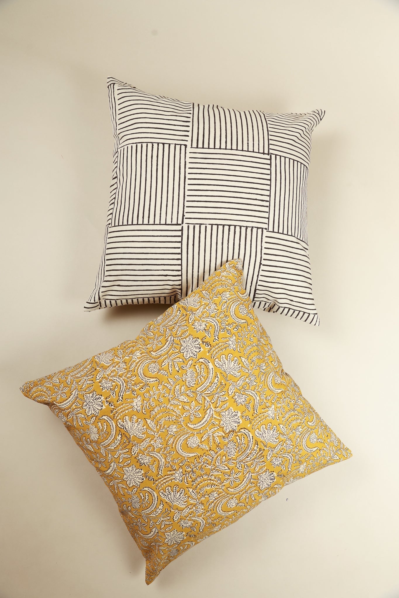 Mustard Harmony Hand Block Print Pillow - Bluepandahomedecor