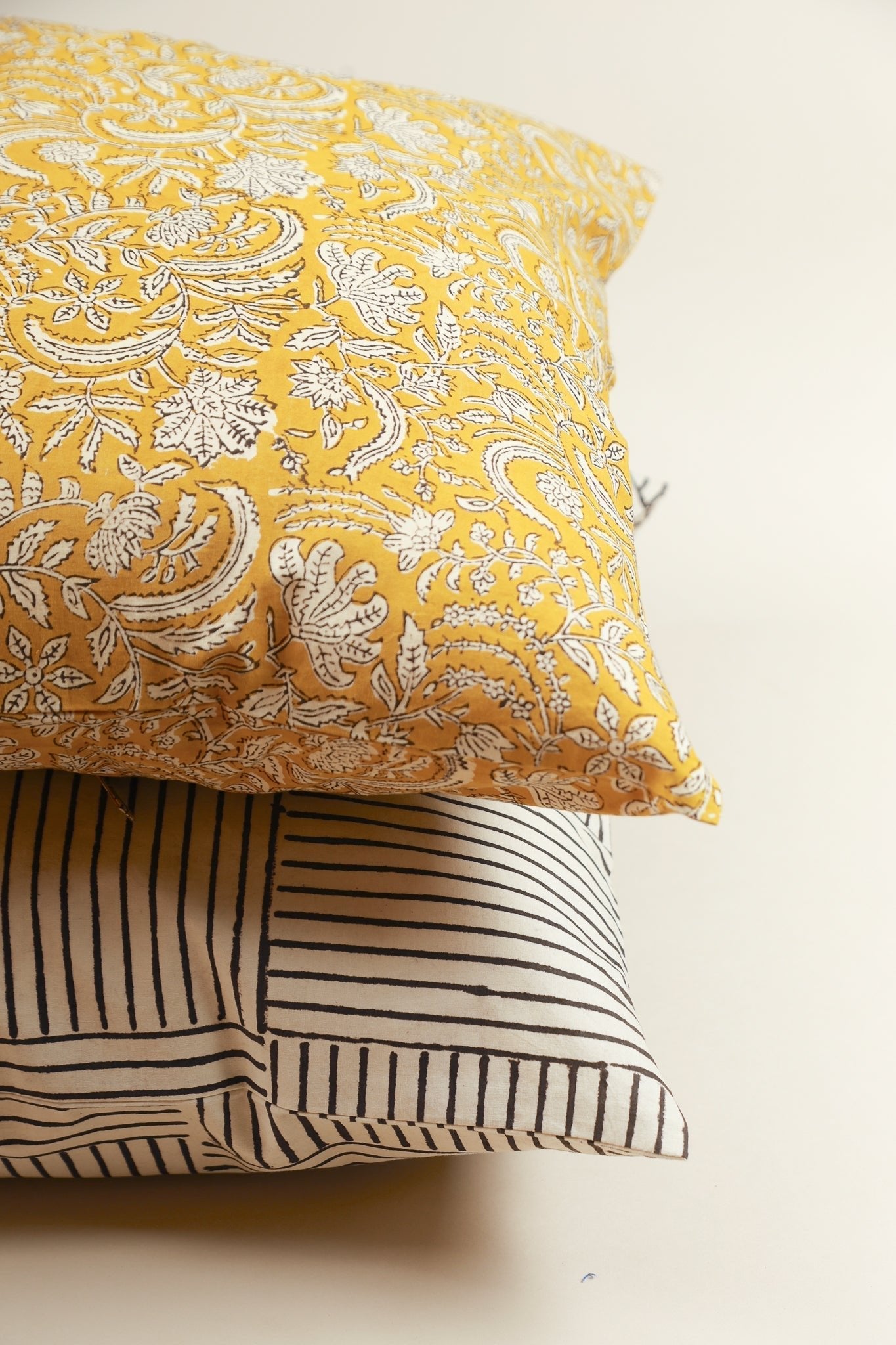 Mustard Harmony Hand Block Print Pillow - Bluepandahomedecor
