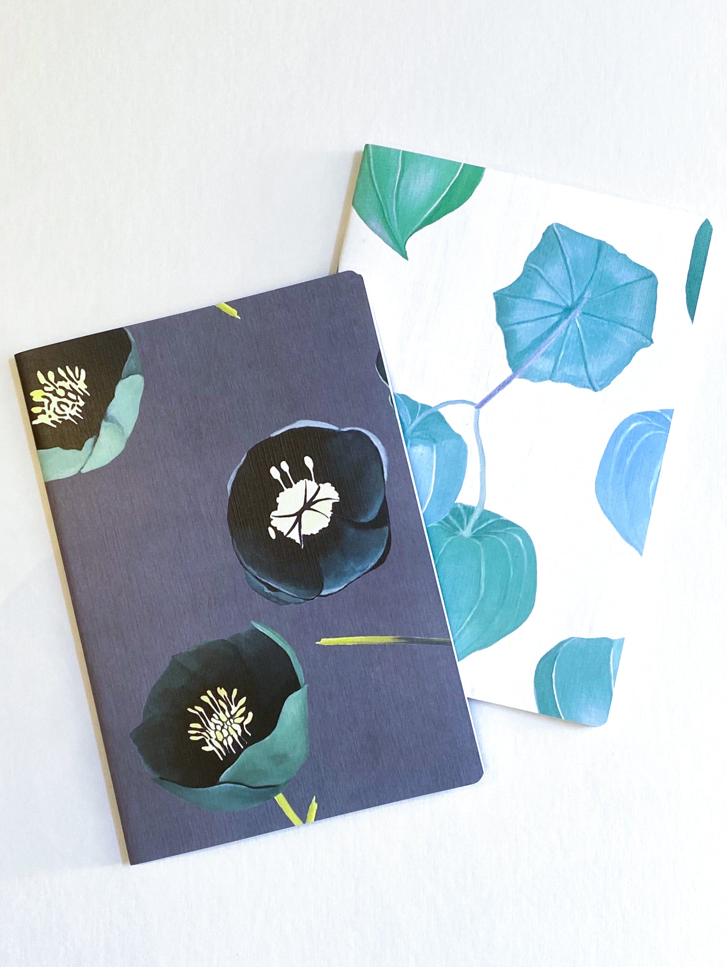 Notebook Set: Aqua Chinese Lanterns & Green Winter Rose - Bluepandahomedecor