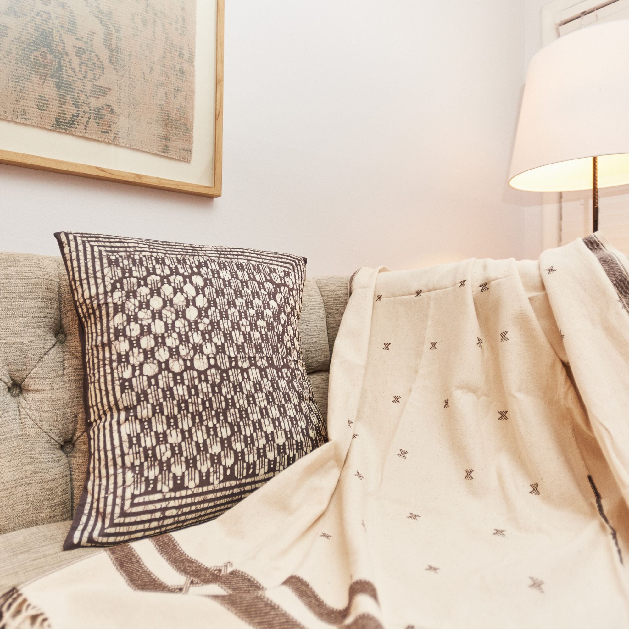 Oasis Hand Crafted Wax Block Print Mulberry Silk Pillow - Bluepandahomedecor