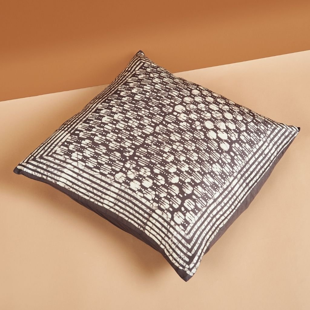 Translation missing: en.Oasis Hand Crafted Wax Block Print Mulberry Silk Pillow - Bluepandahomedecor: CUSHION COVERS