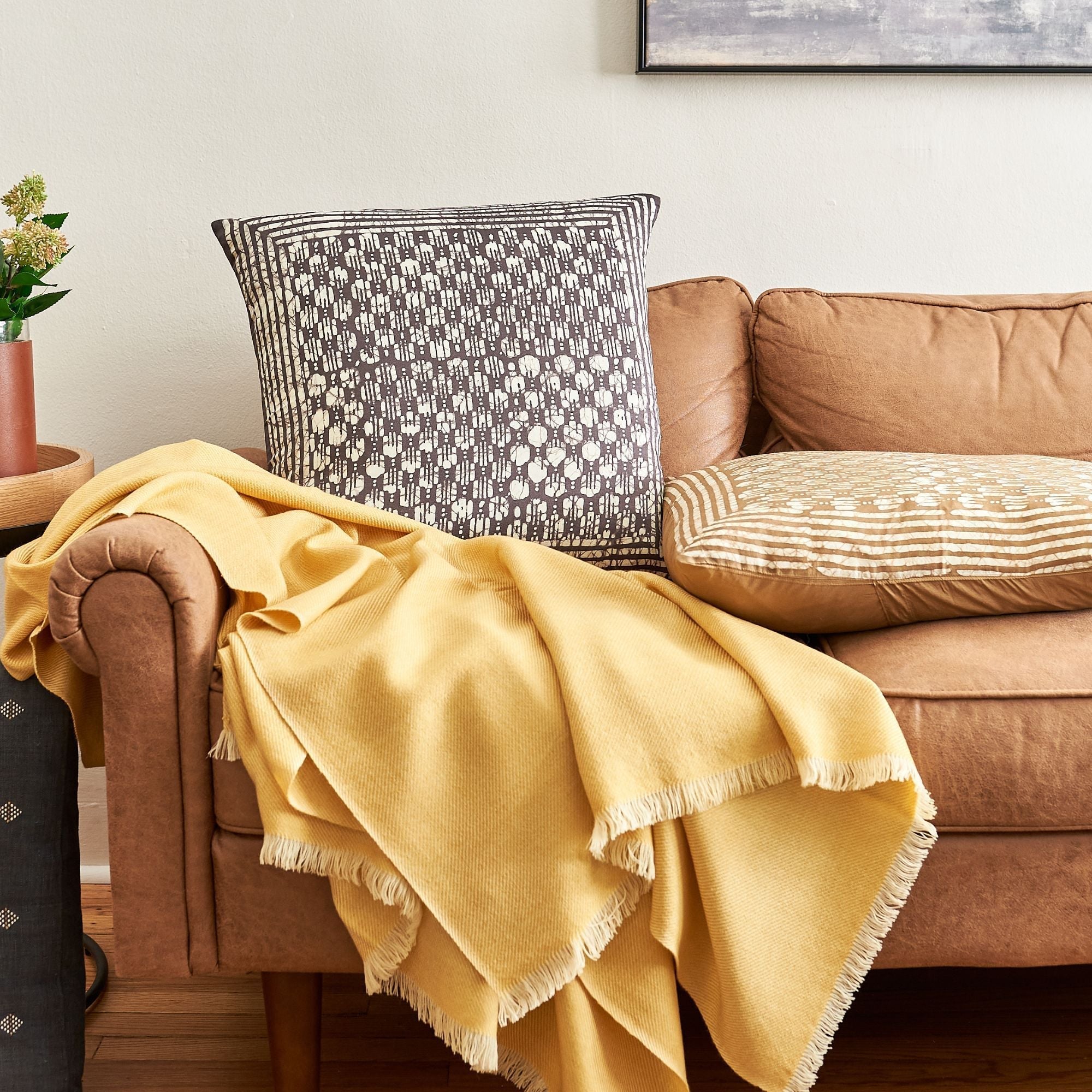 Oasis Hand Crafted Wax Block Print Mulberry Silk Pillow - Bluepandahomedecor