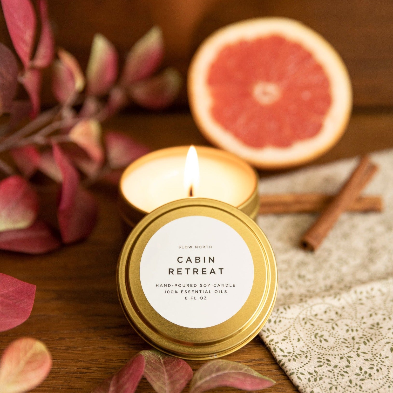 seasonal cabin retreat candle - Cedarwood, Grapefruit & Cinnamon - Bluepandahomedecor