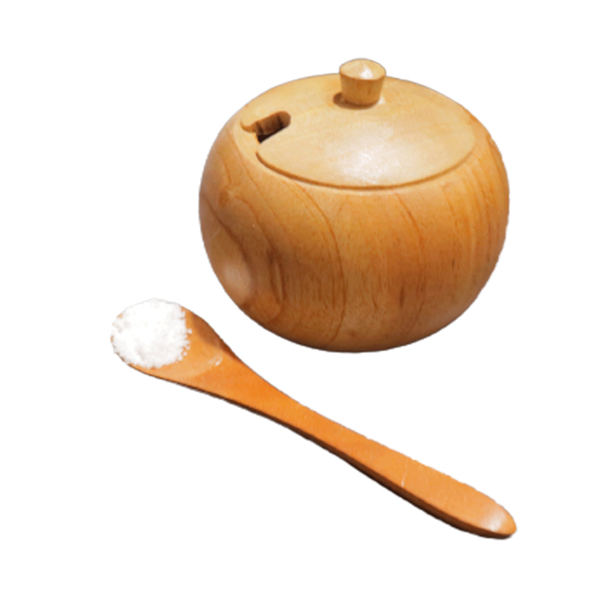 Small Teak Wood Seasoning Bowl with Spoon, Handturned Wooden Spice Jar - Bluepandahomedecor
