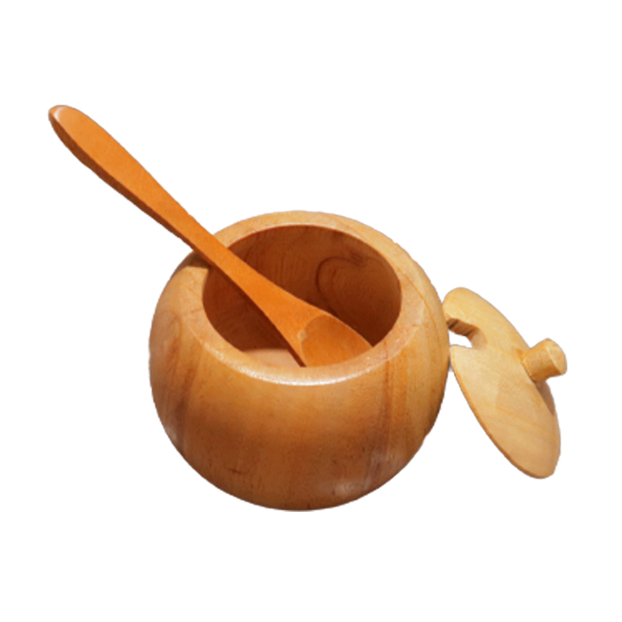 Small Teak Wood Seasoning Bowl with Spoon, Handturned Wooden Spice Jar - Bluepandahomedecor