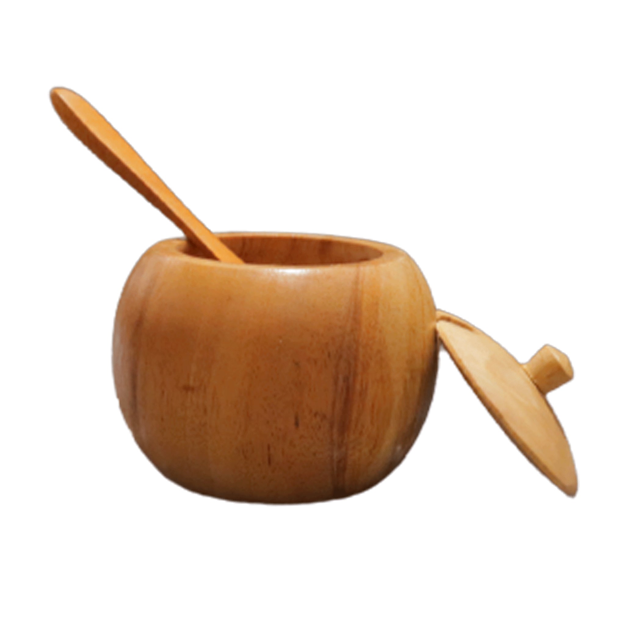 Small Teak Wood Seasoning Bowl with Spoon, Handturned Wooden Spice Jar - Bluepandahomedecor
