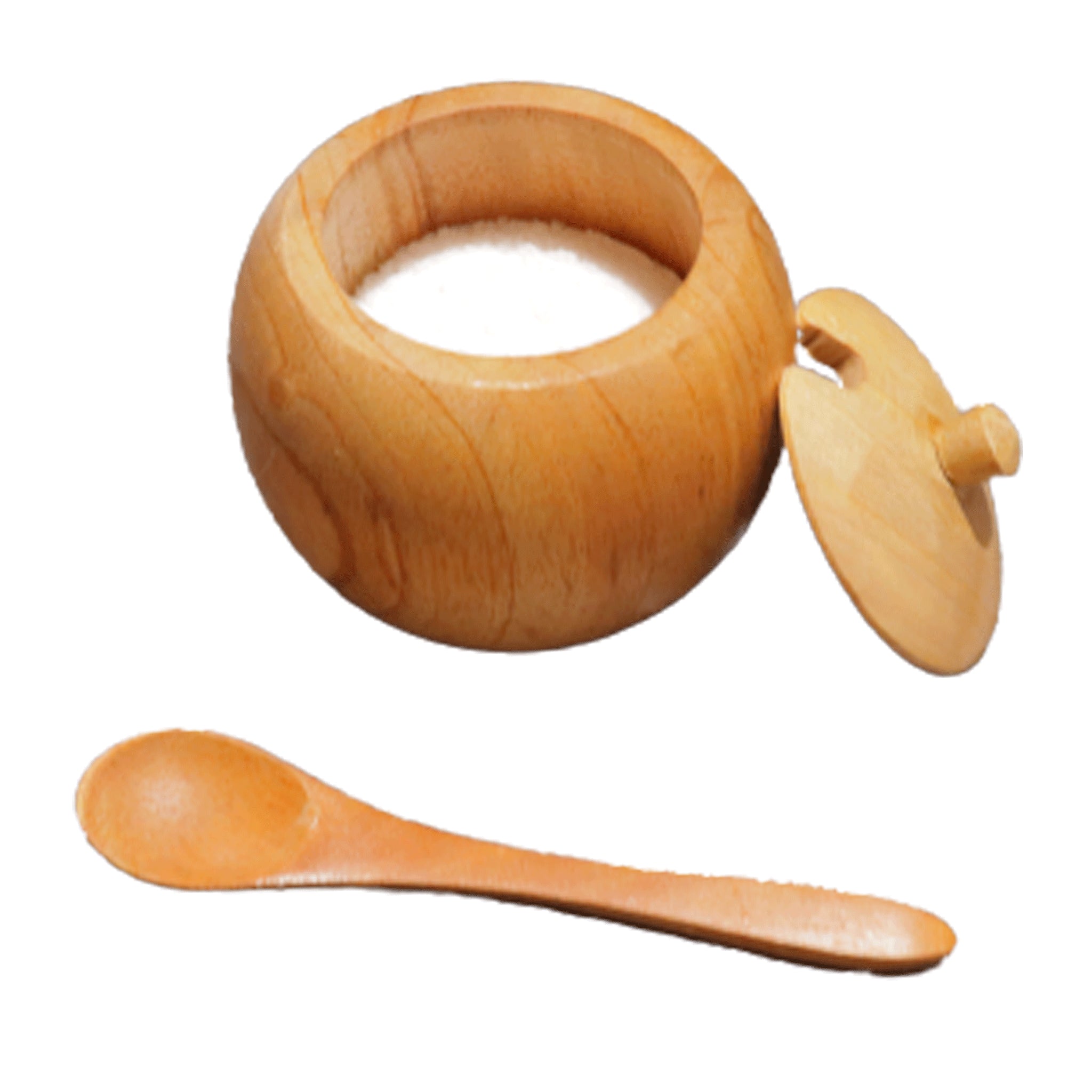 Small Teak Wood Seasoning Bowl with Spoon, Handturned Wooden Spice Jar - Bluepandahomedecor