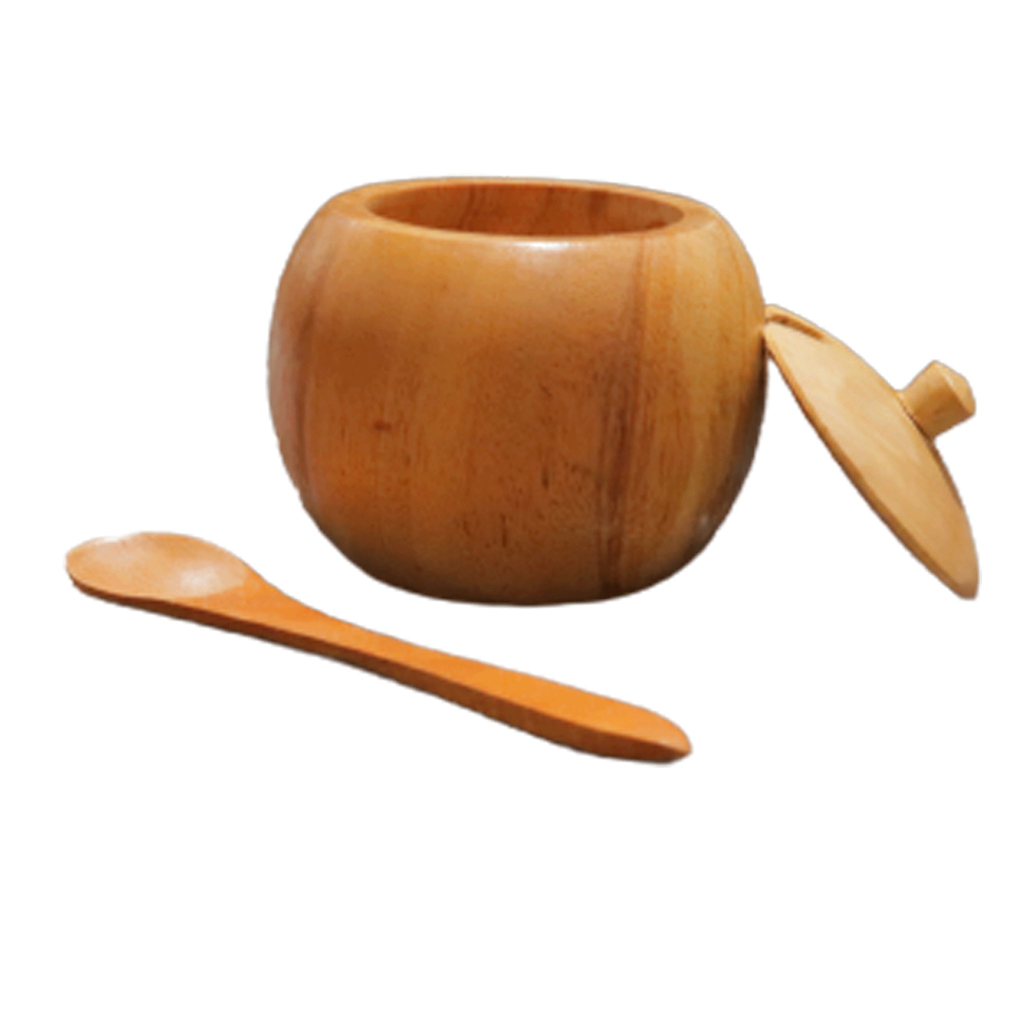 Small Teak Wood Seasoning Bowl with Spoon, Handturned Wooden Spice Jar - Bluepandahomedecor