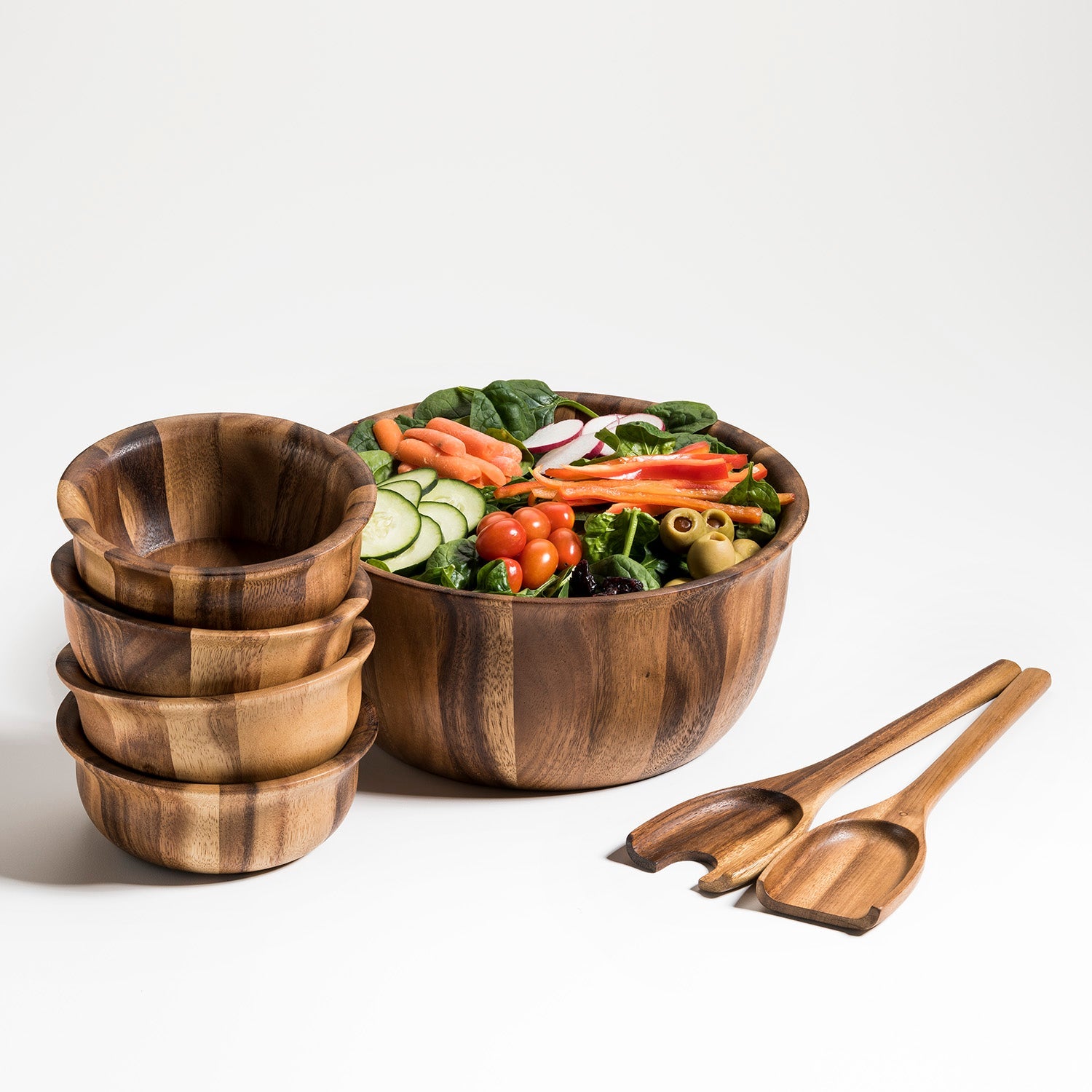 Soro Large Salad Bowl with servers & 4 Individuals - Bluepandahomedecor