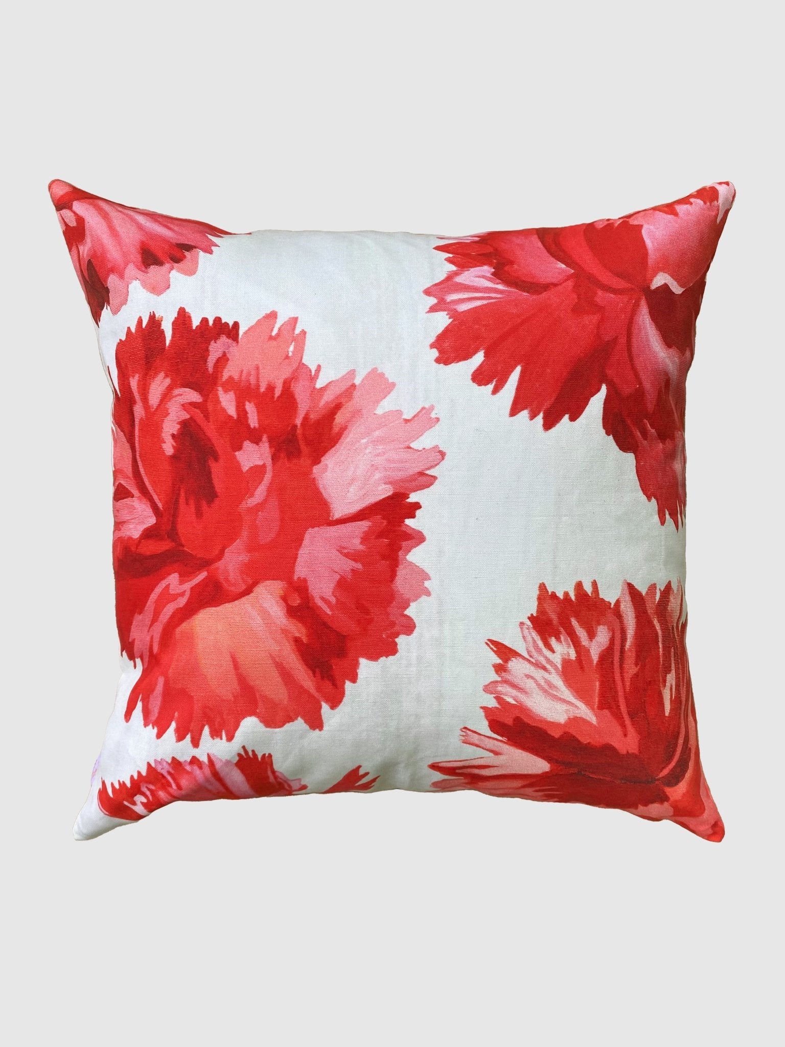 Throw Pillow: Red Carnations on Snow - Bluepandahomedecor